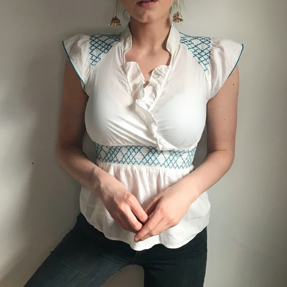 Anthropologie Ruffled V-Neck Top